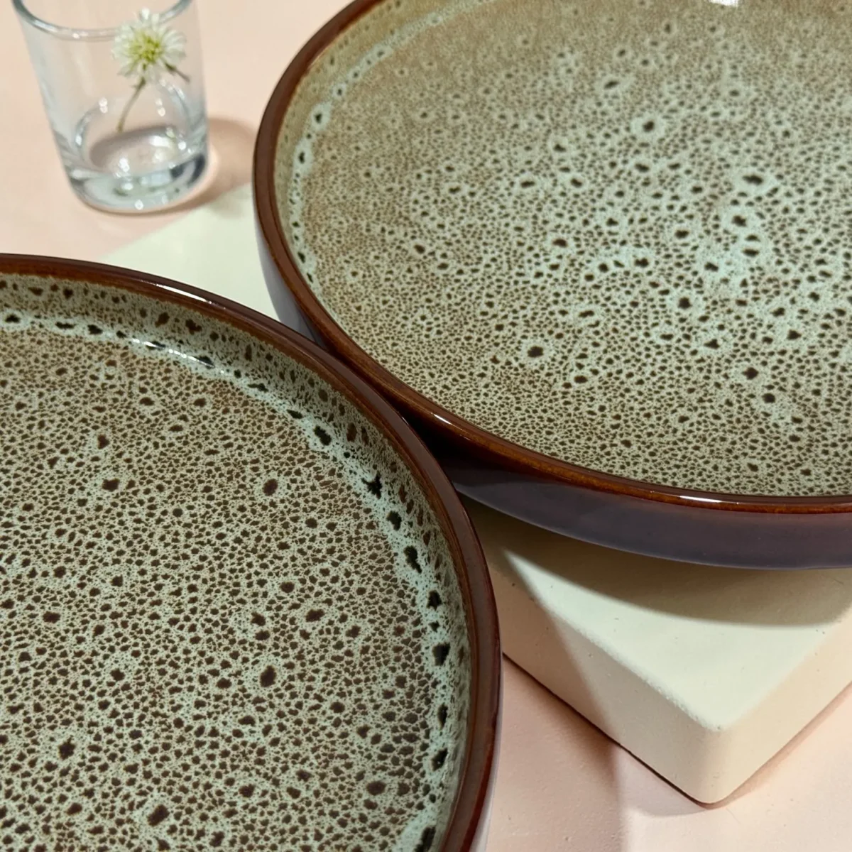 Harmiche BurntAmber Speckled Ceramic Quarter Plates with Rim (Set of 2) – 8 Inch