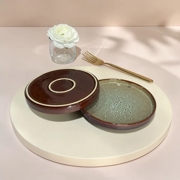 Harmiche BurntAmber Speckled Ceramic Quarter Plates with Rim (Set of 2) – 8 Inch