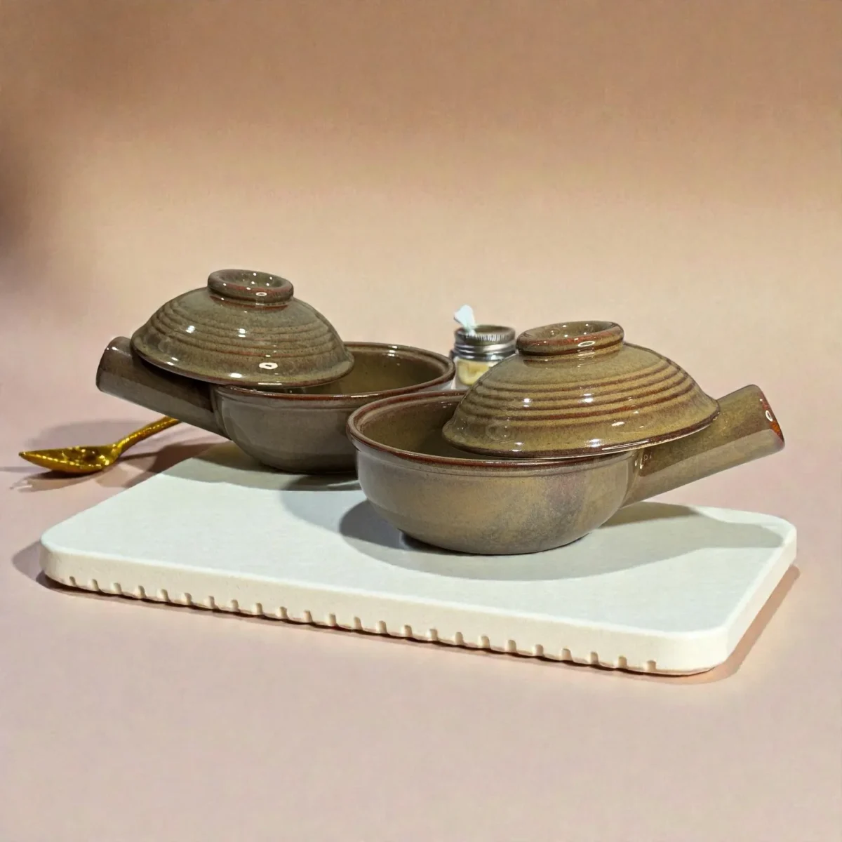 Harmiche TerraHalo Lidded Ceramic Fondue Bowls (Set of 2) – 500 ml | 16 cm