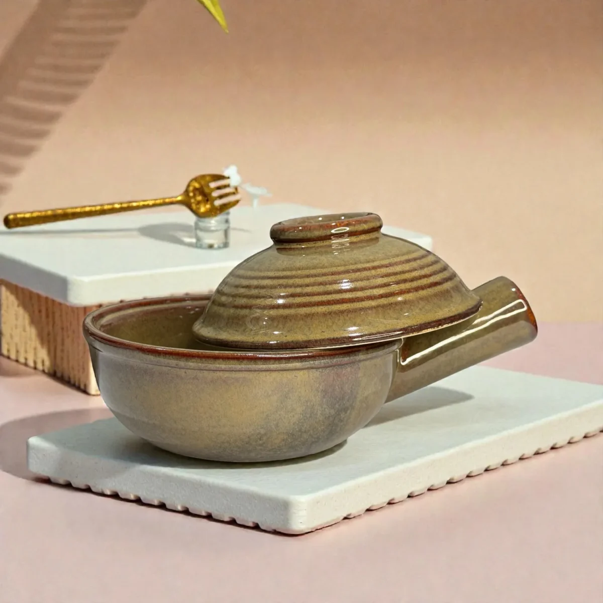 Harmiche TerraHalo Lidded Ceramic Fondue Bowls (Set of 2) – 500 ml | 16 cm