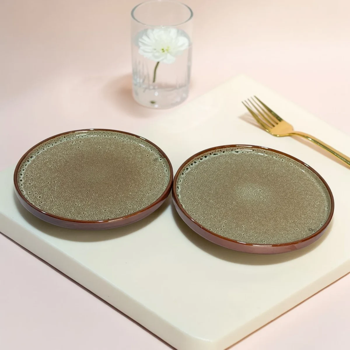 Harmiche BurntAmber Speckled Rimmed Ceramic Dinner Plates (Set of 2) – 10 Inch