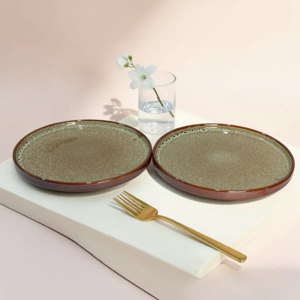 Harmiche BurntAmber Speckled Rimmed Ceramic Dinner Plates (Set of 2) – 10 Inch