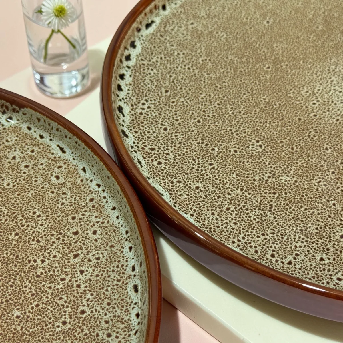 Harmiche BurntAmber Speckled Rimmed Ceramic Dinner Plates (Set of 2) – 10 Inch