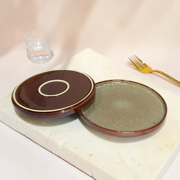Harmiche BurntAmber Speckled Rimmed Ceramic Dinner Plates (Set of 2) – 10 Inch