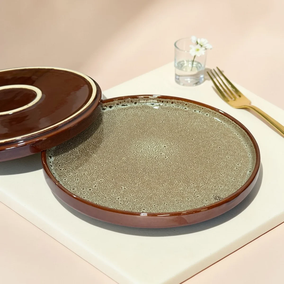 Harmiche BurntAmber Speckled Rimmed Ceramic Dinner Plates (Set of 2) – 10 Inch