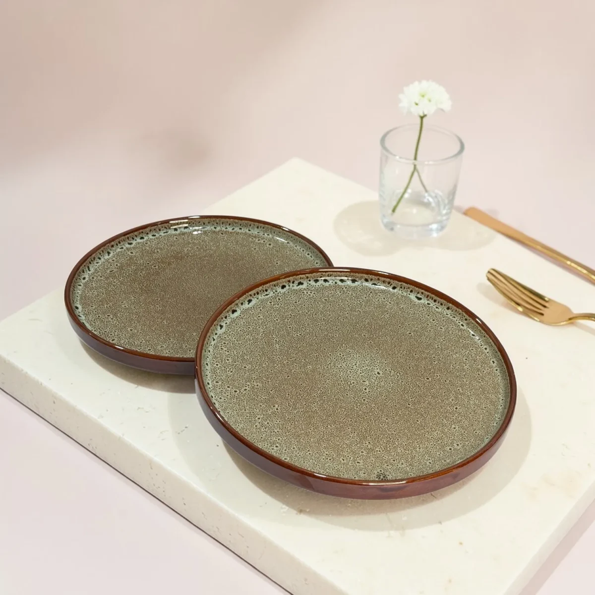 Harmiche BurntAmber Speckled Rimmed Ceramic Dinner Plates (Set of 2) – 10 Inch