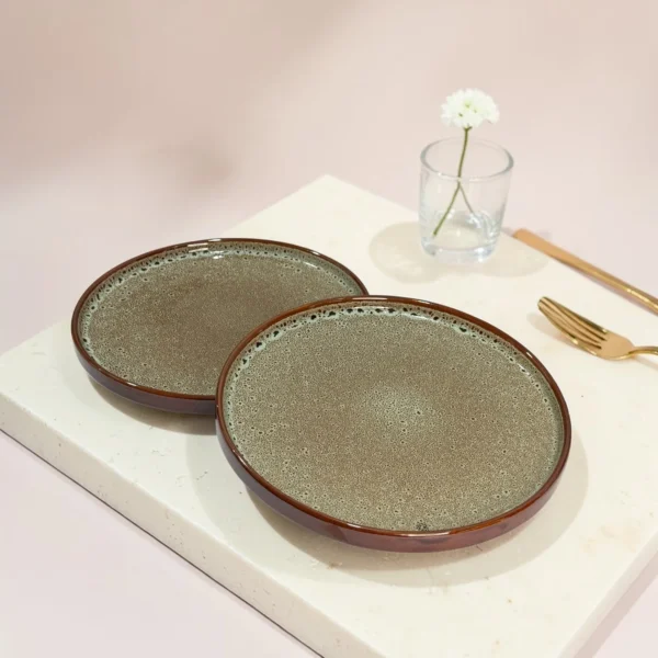 Harmiche BurntAmber Speckled Rimmed Ceramic Dinner Plates (Set of 2) – 10 Inch