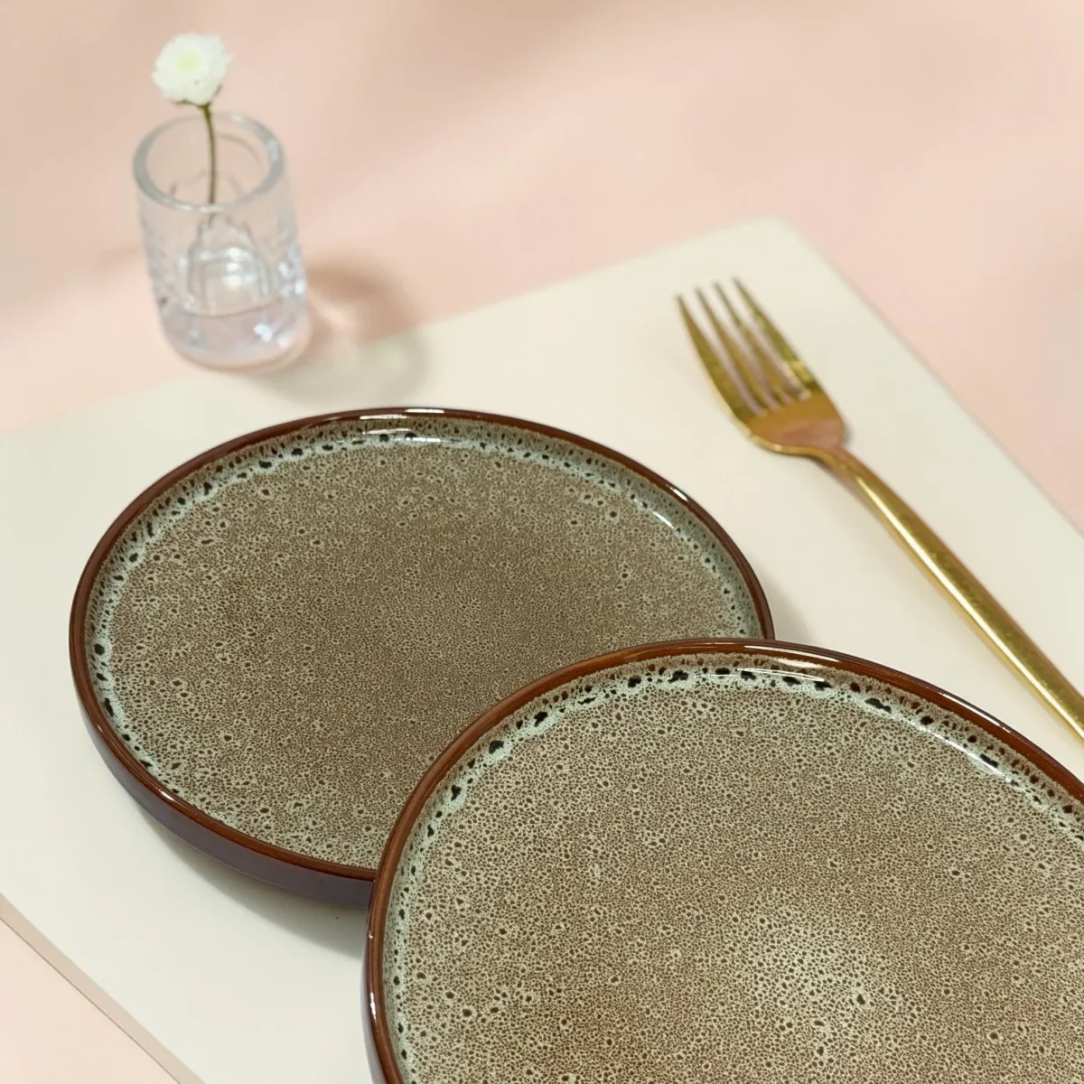 Harmiche BurntAmber Speckled Rimmed Ceramic Dinner Plates (Set of 2) – 10 Inch