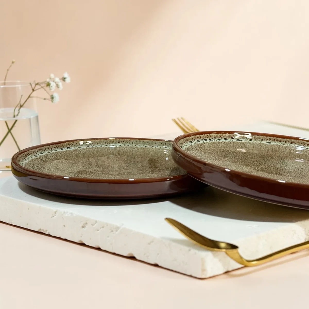 Harmiche BurntAmber Speckled Rimmed Ceramic Dinner Plates (Set of 2) – 10 Inch