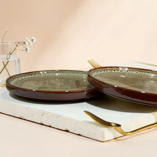 Harmiche BurntAmber Speckled Rimmed Ceramic Dinner Plates (Set of 2) – 10 Inch