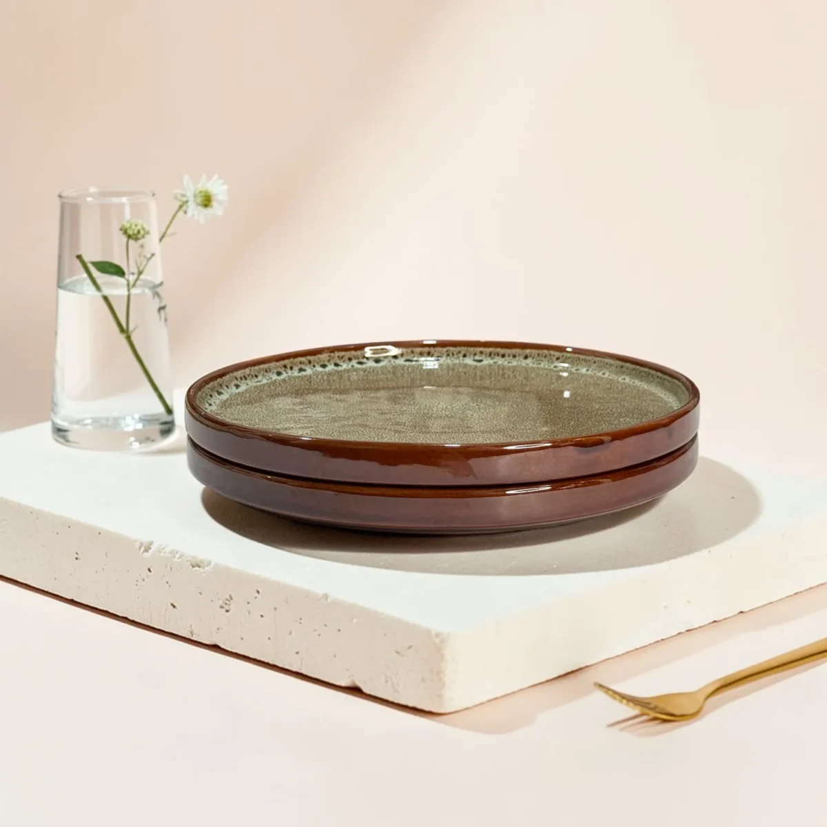 Harmiche BurntAmber Speckled Rimmed Ceramic Dinner Plates (Set of 2) – 10 Inch