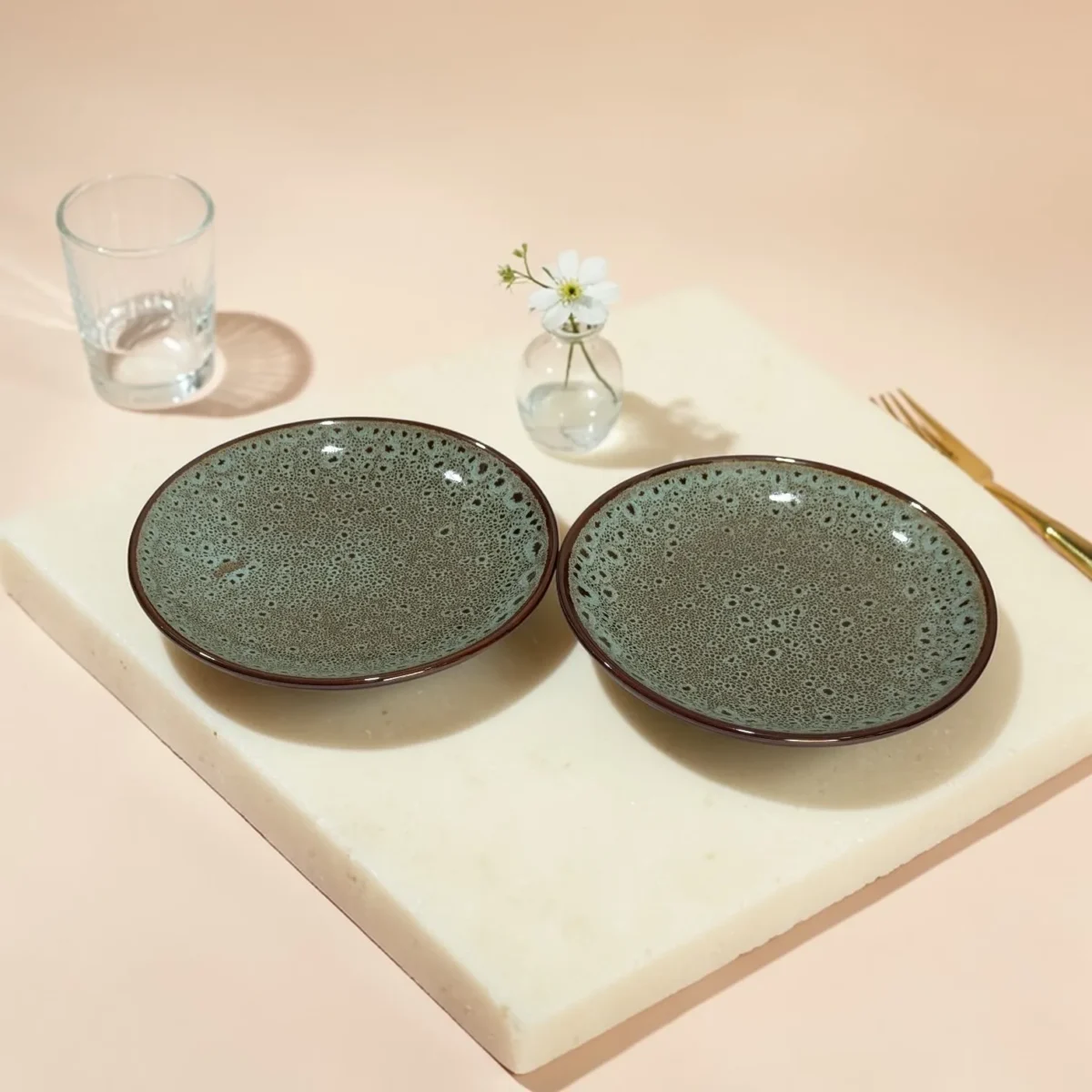 Harmiche BurntAmber Speckled Rim Ceramic Side Plates (Set of 2) – 7 Inch