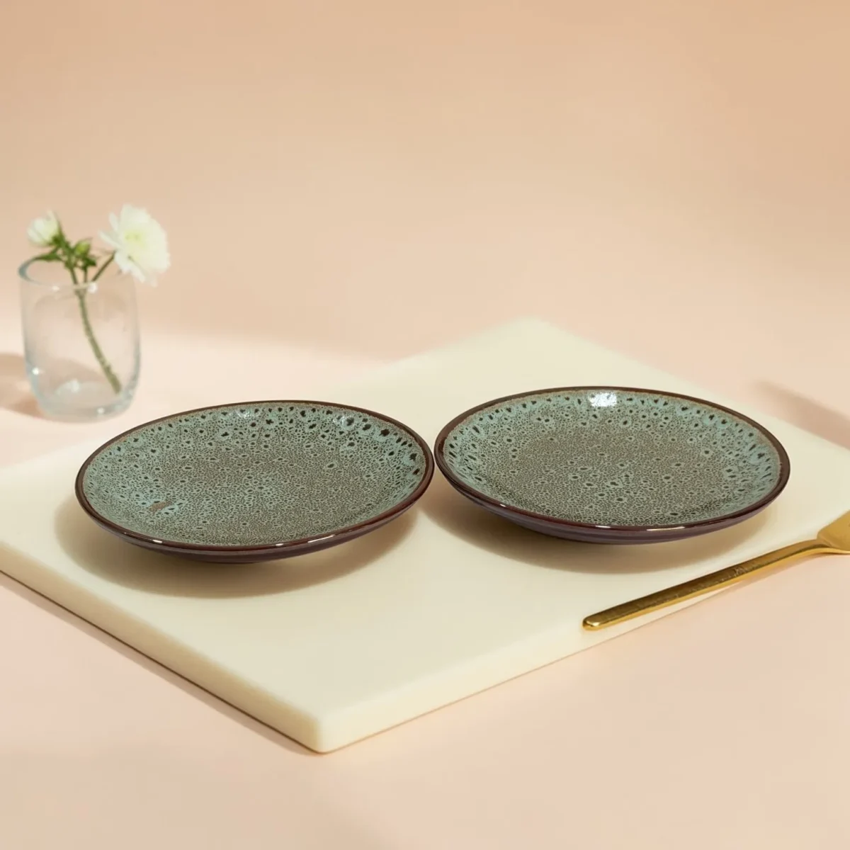 Harmiche BurntAmber Speckled Ceramic Side Plates (Set of 2) – 7 Inch