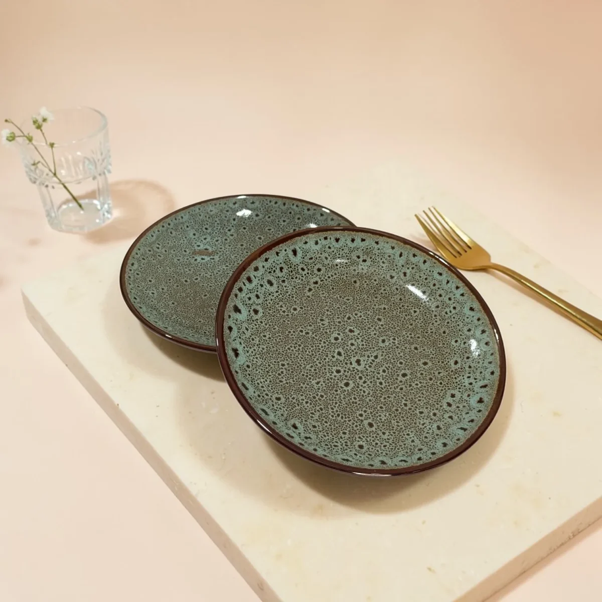 Harmiche BurntAmber Speckled Ceramic Side Plates (Set of 2) – 7 Inch
