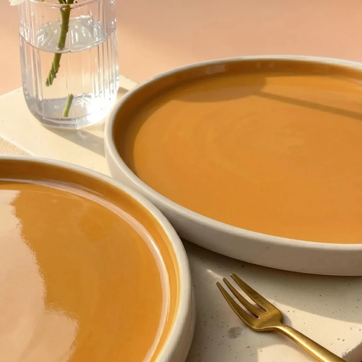 Harmiche Marigold Glow Handcrafted Ceramic Dinner Plates Set of 2 – Amber Glaze, Raised Rim, 10 Inch