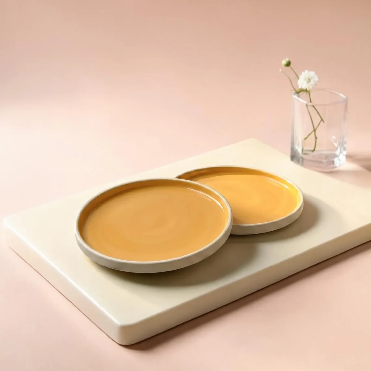 Harmiche Marigold Glow Handcrafted Ceramic Dinner Plates Set of 2 – Amber Glaze, Raised Rim, 10 Inch
