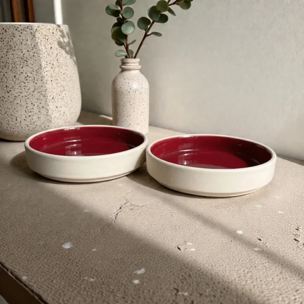 Harmiche Crimson Ember Handcrafted Ceramic Salad Bowls Set of 2 – Deep Red Glaze, Raised Rim, 8 Inch