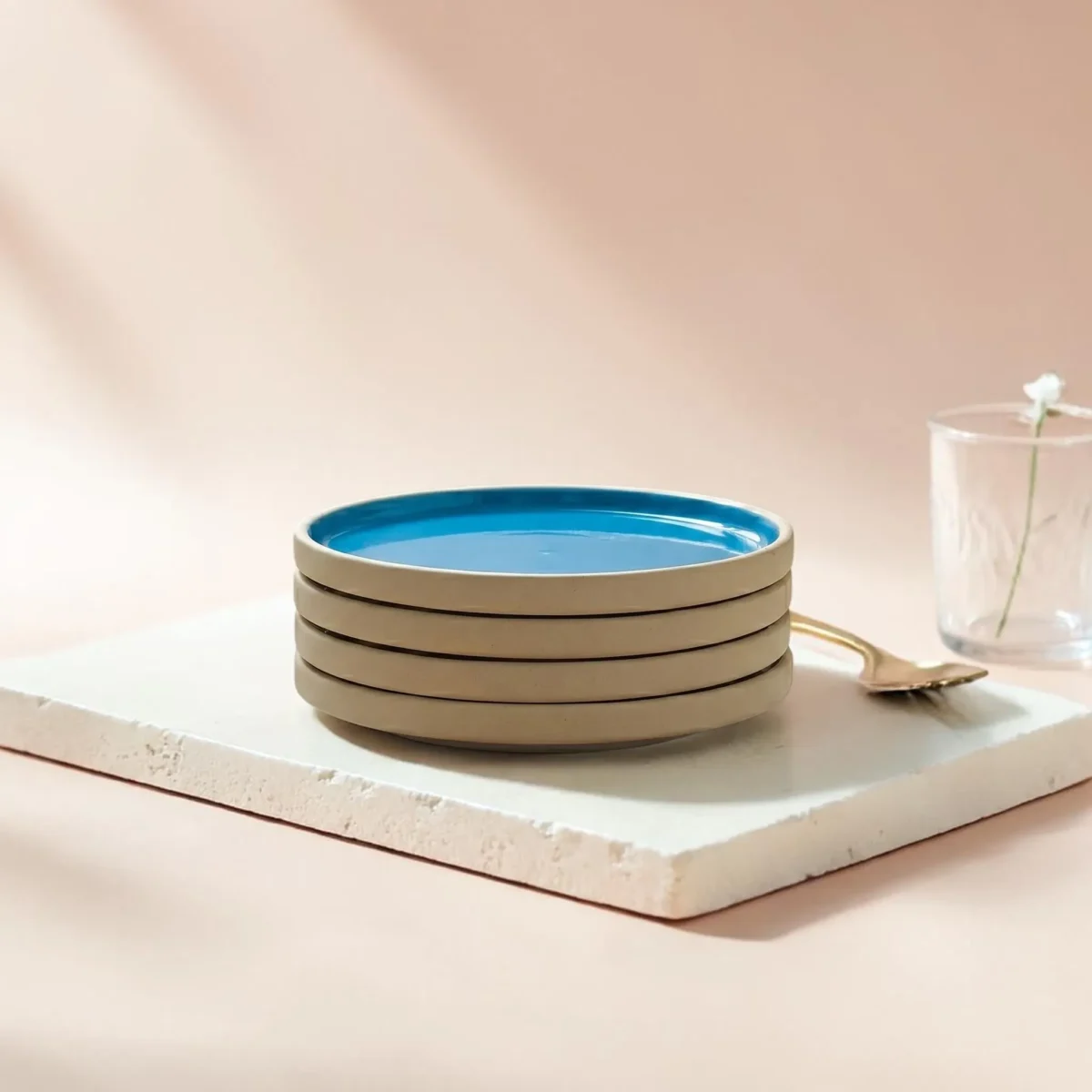 Harmiche Blue Lagoon Handcrafted Ceramic Dinner Plates Set of 2 – Cerulean Blue Glaze, Raised Rim, 10 Inch