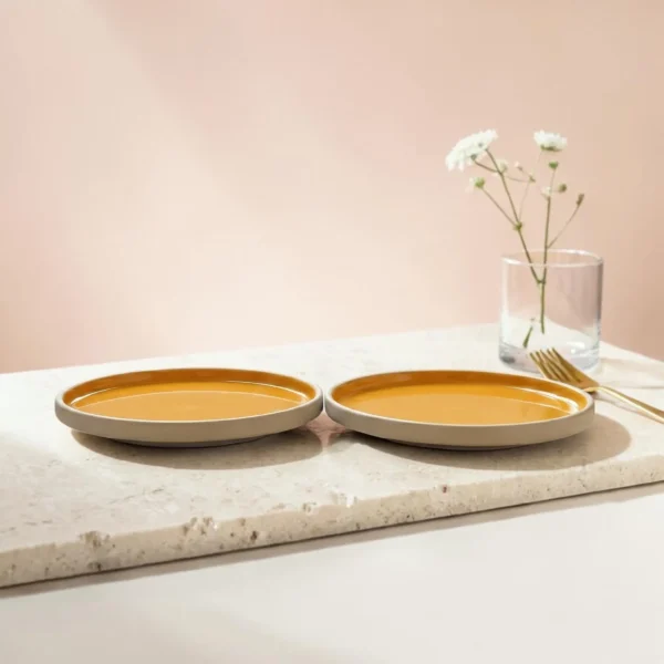 Harmiche Marigold Glow Handcrafted Ceramic Dinner Plates Set of 2 – Amber Glaze, Raised Rim, 10 Inch
