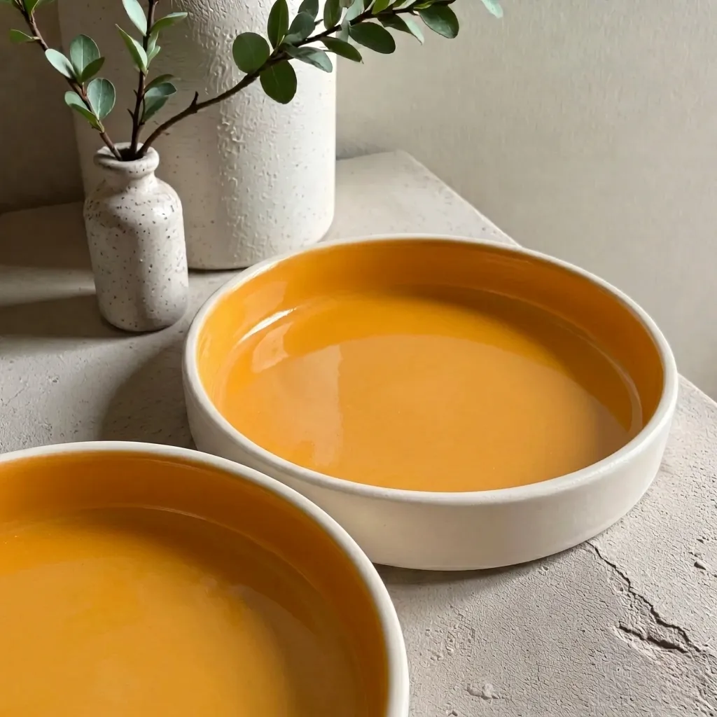 Harmiche Marigold Glow Handcrafted Ceramic Salad Bowls Set of 2 – Amber Glaze, Raised Rim, 8 Inch (8″ x 1.5″)