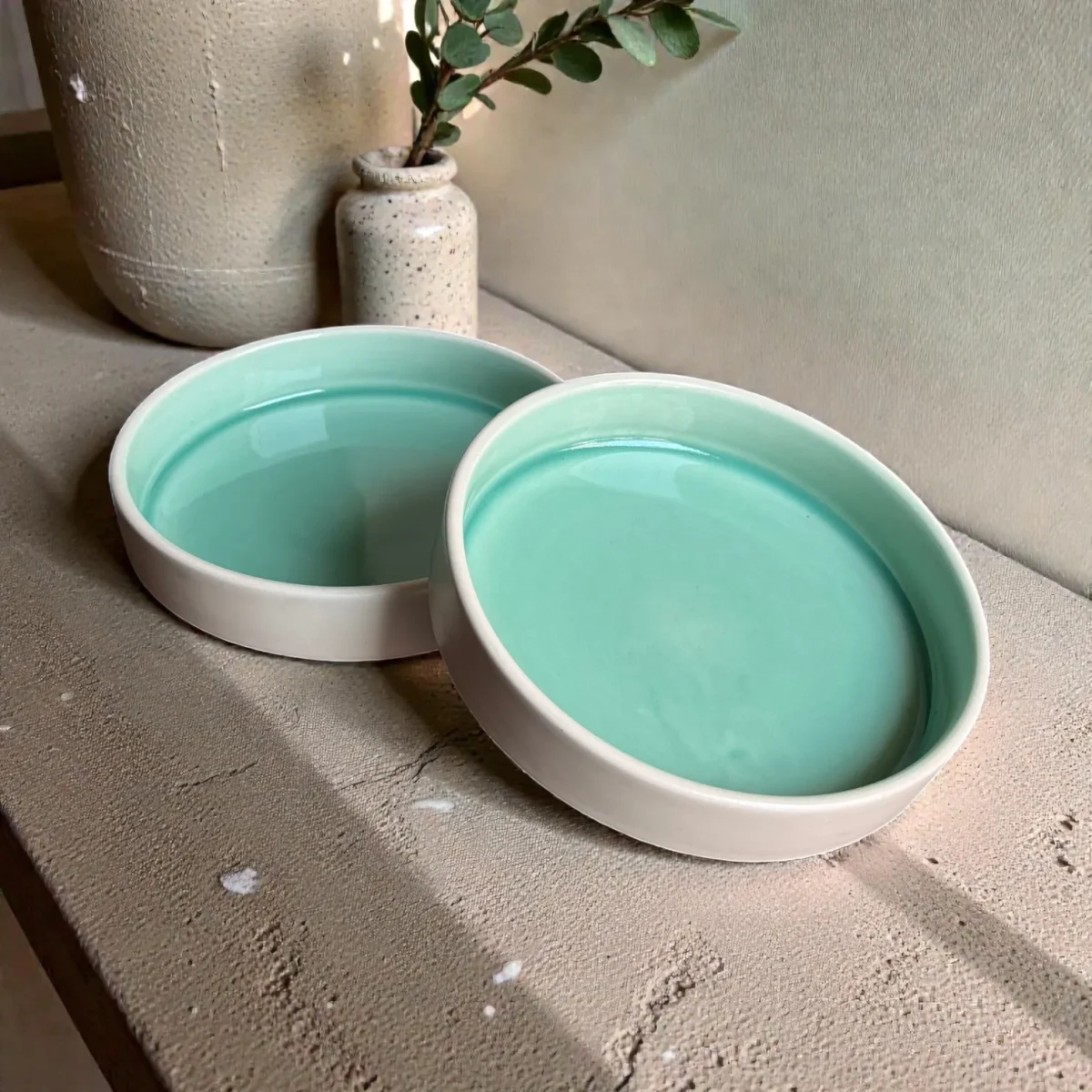 Harmiche Celadon Whisper Handcrafted Ceramic Salad Bowls | Set of 2 | 6", 7" & 8" Options