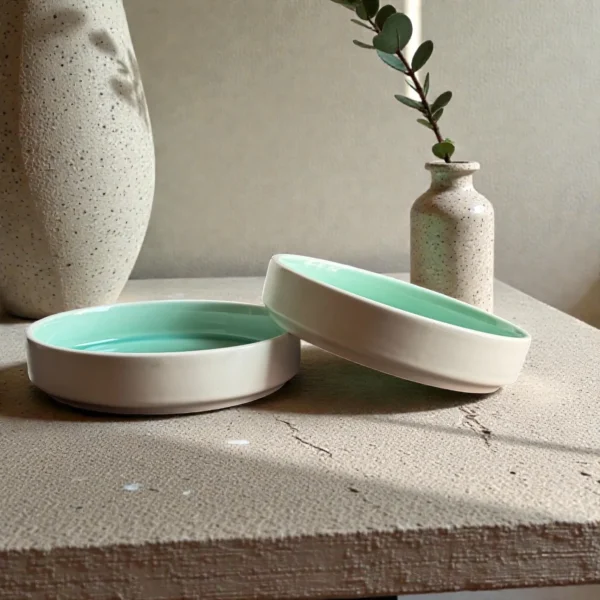 Harmiche Celadon Whisper Handcrafted Ceramic Salad Bowls | Set of 2 | 6", 7" & 8" Options