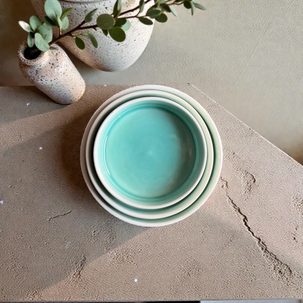 Harmiche Celadon Whisper Handcrafted Ceramic Salad Bowls | Set of 2 | 6", 7" & 8" Options