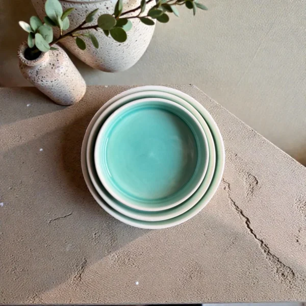 Harmiche Celadon Whisper Handcrafted Ceramic Salad Bowls | Set of 2 | 6", 7" & 8" Options