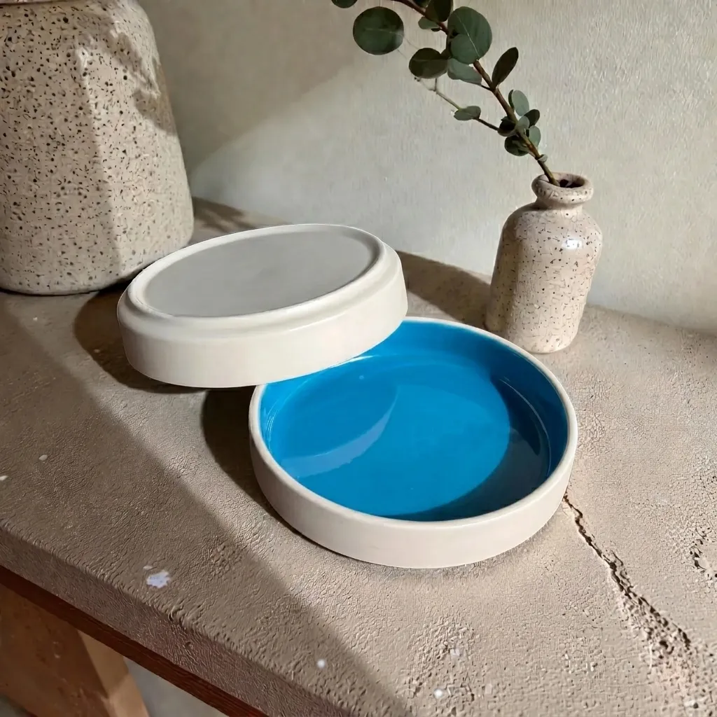 Harmiche Blue Lagoon Handcrafted Ceramic Salad Bowls Set of 2 – Cerulean Blue Glaze, Raised Rim, 8 Inch (8″ x 1.5″)