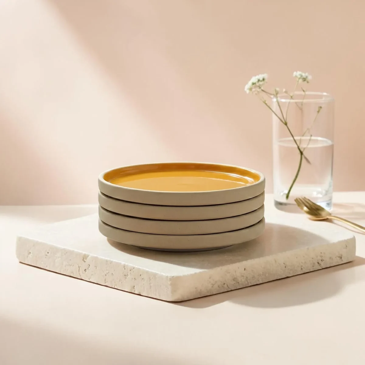Harmiche Marigold Glow Handcrafted Ceramic Dinner Plates Set of 2 – Amber Glaze, Raised Rim, 10 Inch