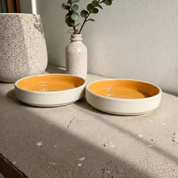 Harmiche Marigold Glow Handcrafted Ceramic Salad Bowls Set of 2 – Amber Glaze, Raised Rim, 8 Inch (8″ x 1.5″)