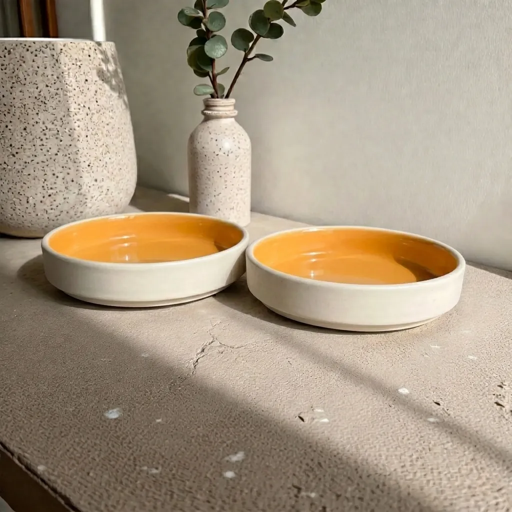 Harmiche Marigold Glow Handcrafted Ceramic Salad Bowls Set of 2 – Amber Glaze, Raised Rim, 8 Inch (8″ x 1.5″)