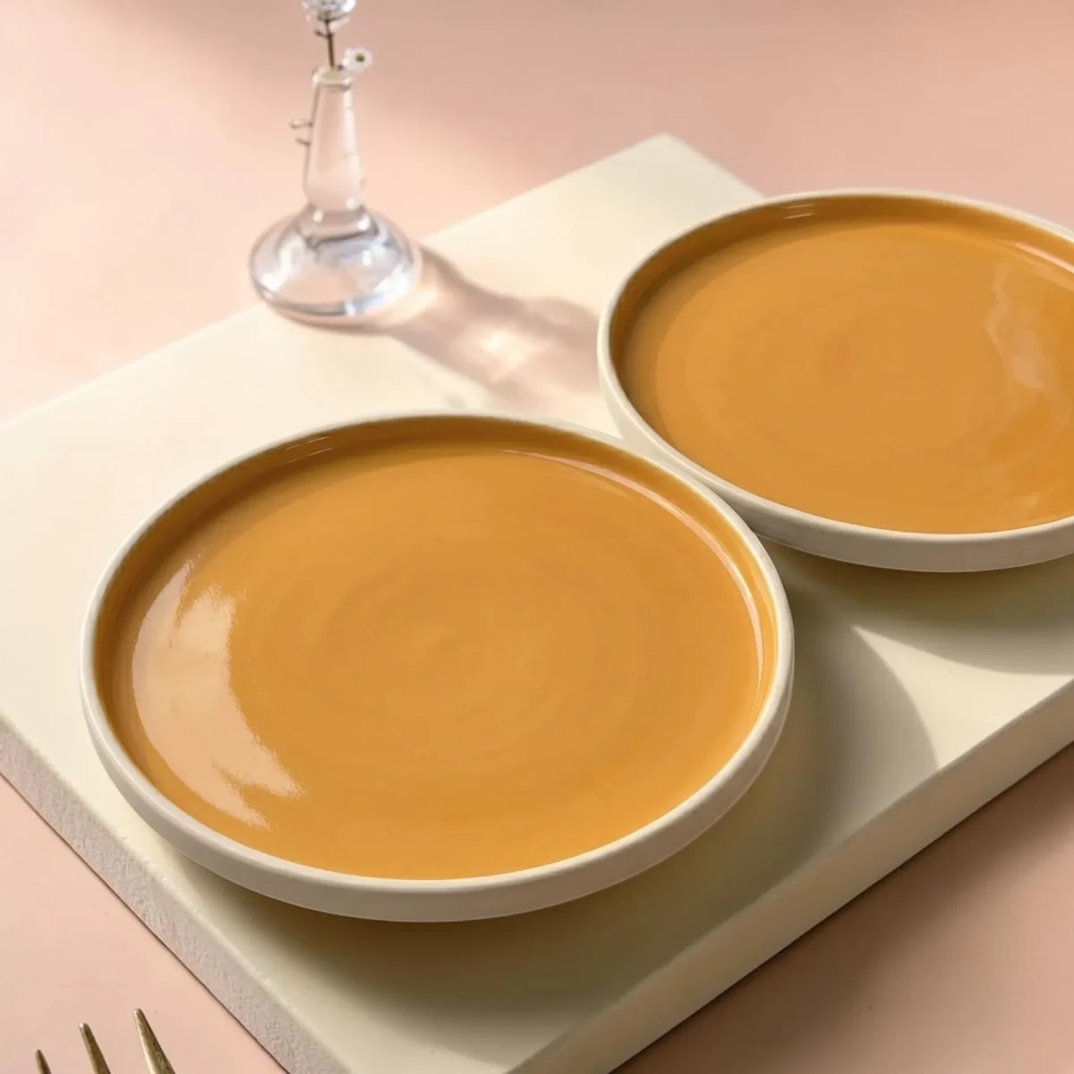 Harmiche Marigold Glow Handcrafted Ceramic Quarter Plates Set of 2 – Amber Glaze, Raised Rim, 8 Inch