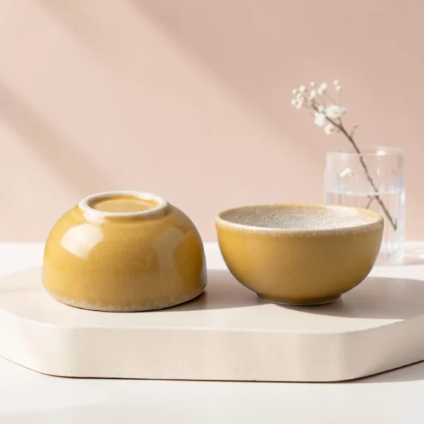 Harmiche Golden Saffron Ceramic Katori Bowls Set of 2 – 180ml, Dal & Dessert Bowl