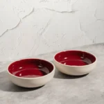 Harmiche Crimson Ember Handcrafted Ceramic Serving Bowls Set of 2 – Deep Red Glaze, 7 Inch, 800ml