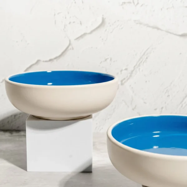 Harmiche Blue Lagoon Handcrafted Ceramic Serving Bowls Set of 2 – Cerulean Blue Glaze, 7 Inch, 800ml