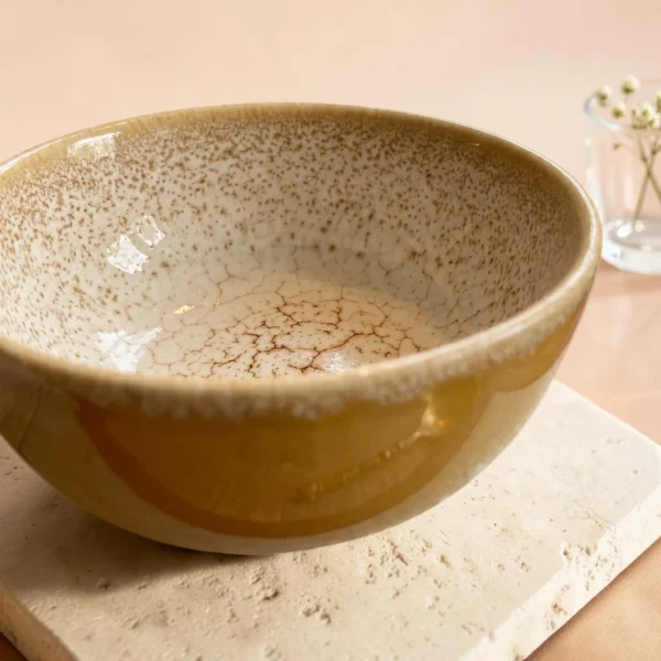 Harmiche Golden Saffron Ceramic Katori Bowls Set of 2 – 180ml, Dal & Dessert Bowl