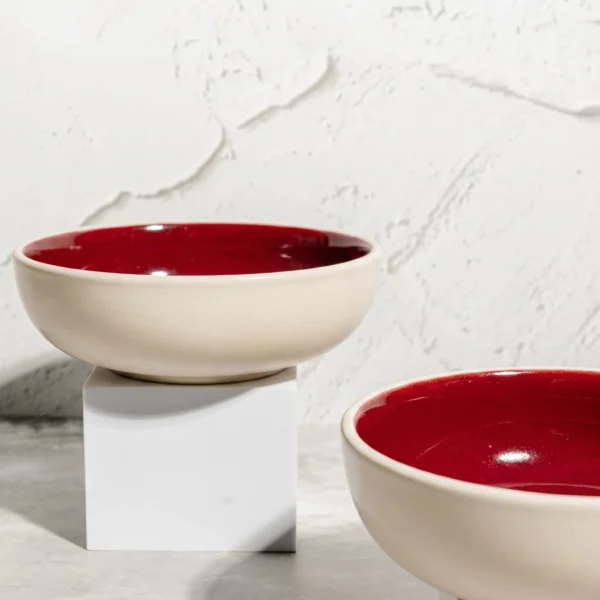 Harmiche Crimson Ember Handcrafted Ceramic Serving Bowls Set of 2 – Deep Red Glaze, 7 Inch, 800ml