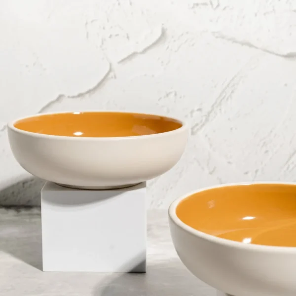 Harmiche Marigold Glow Handcrafted Ceramic Serving Bowls Set of 2 – Amber Glaze, 7 Inch, 800ml