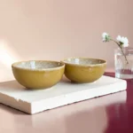 Harmiche Golden Saffron Ceramic Katori Bowls Set of 2 – 180ml, Dal & Dessert Bowl