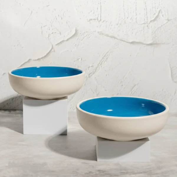 Harmiche Blue Lagoon Handcrafted Ceramic Serving Bowls Set of 2 – Cerulean Blue Glaze, 7 Inch, 800ml