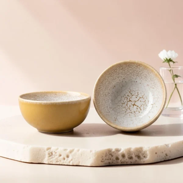 Harmiche Golden Saffron Ceramic Katori Bowls Set of 2 – 180ml, Dal & Dessert Bowl