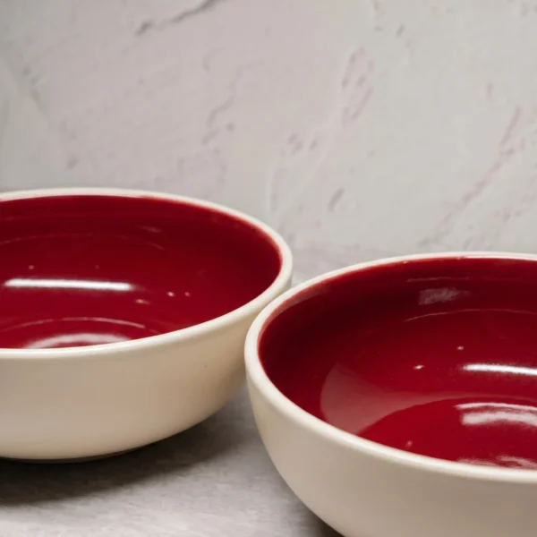 Harmiche Crimson Ember Handcrafted Ceramic Serving Bowls Set of 2 – Deep Red Glaze, 7 Inch, 800ml