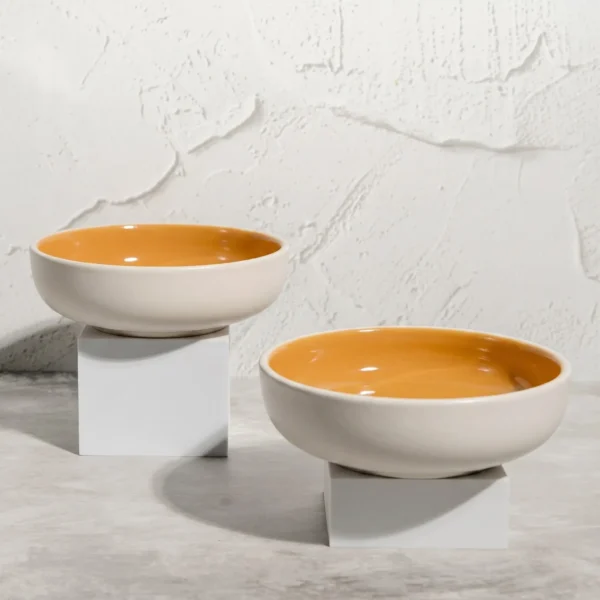Harmiche Marigold Glow Handcrafted Ceramic Serving Bowls Set of 2 – Amber Glaze, 7 Inch, 800ml