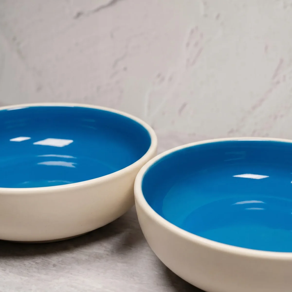 Harmiche Blue Lagoon Handcrafted Ceramic Serving Bowls Set of 2 – Cerulean Blue Glaze, 7 Inch, 800ml
