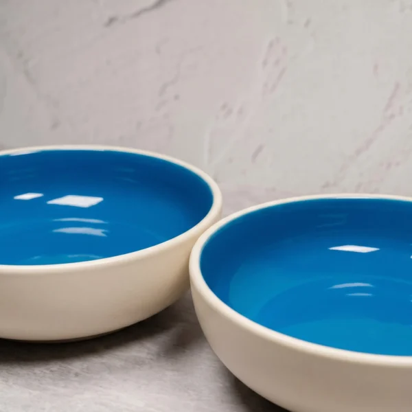 Harmiche Blue Lagoon Handcrafted Ceramic Serving Bowls Set of 2 – Cerulean Blue Glaze, 7 Inch, 800ml