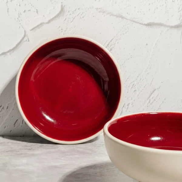 Harmiche Crimson Ember Handcrafted Ceramic Serving Bowls Set of 2 – Deep Red Glaze, 7 Inch, 800ml