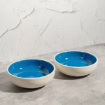 Harmiche Blue Lagoon Handcrafted Ceramic Serving Bowls Set of 2 – Cerulean Blue Glaze, 7 Inch, 800ml