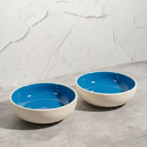 Harmiche Blue Lagoon Handcrafted Ceramic Serving Bowls Set of 2 – Cerulean Blue Glaze, 7 Inch, 800ml