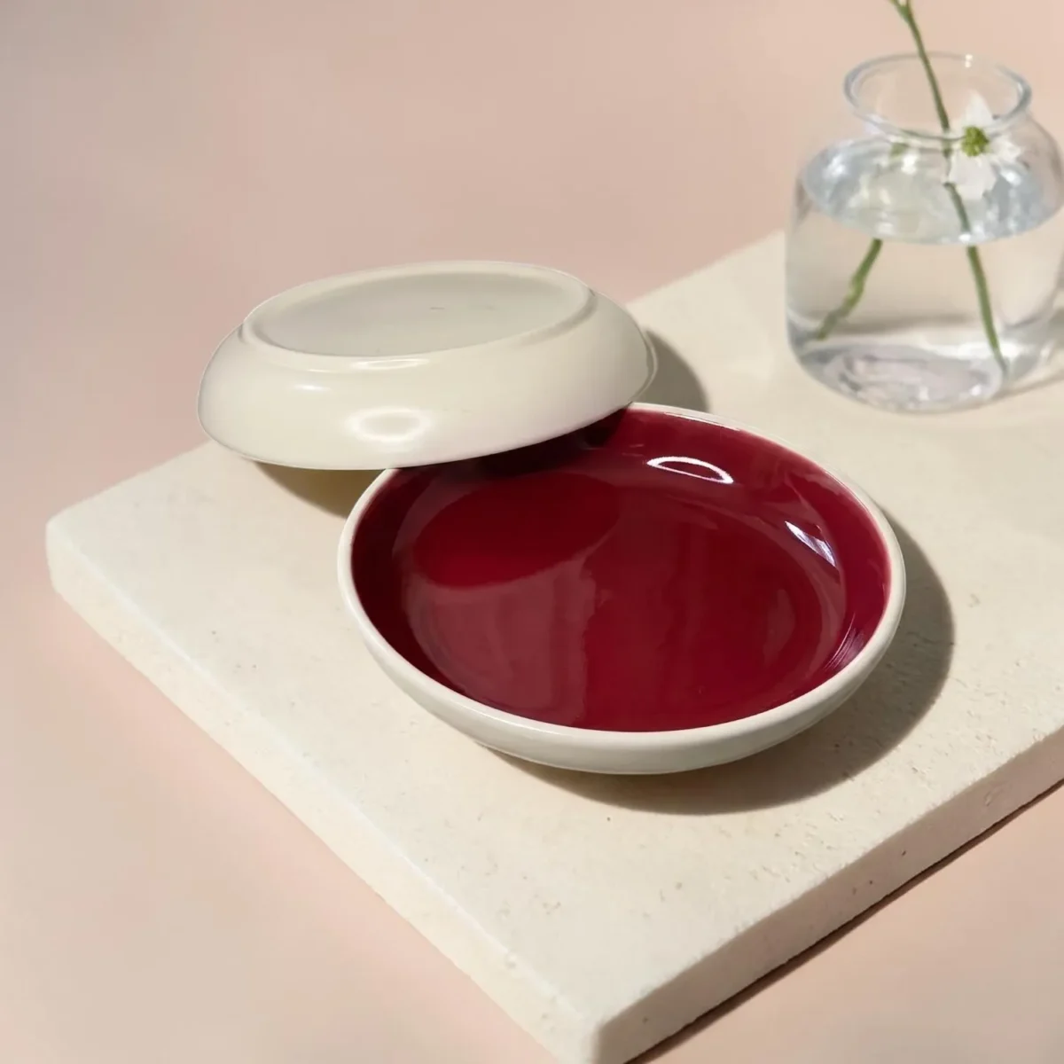 Harmiche Crimson Ember Handcrafted Ceramic Deep Plates Set of 2 – Pasta, Soup & Bowl Plates, Vivid Red Glaze, 8.5 Inch